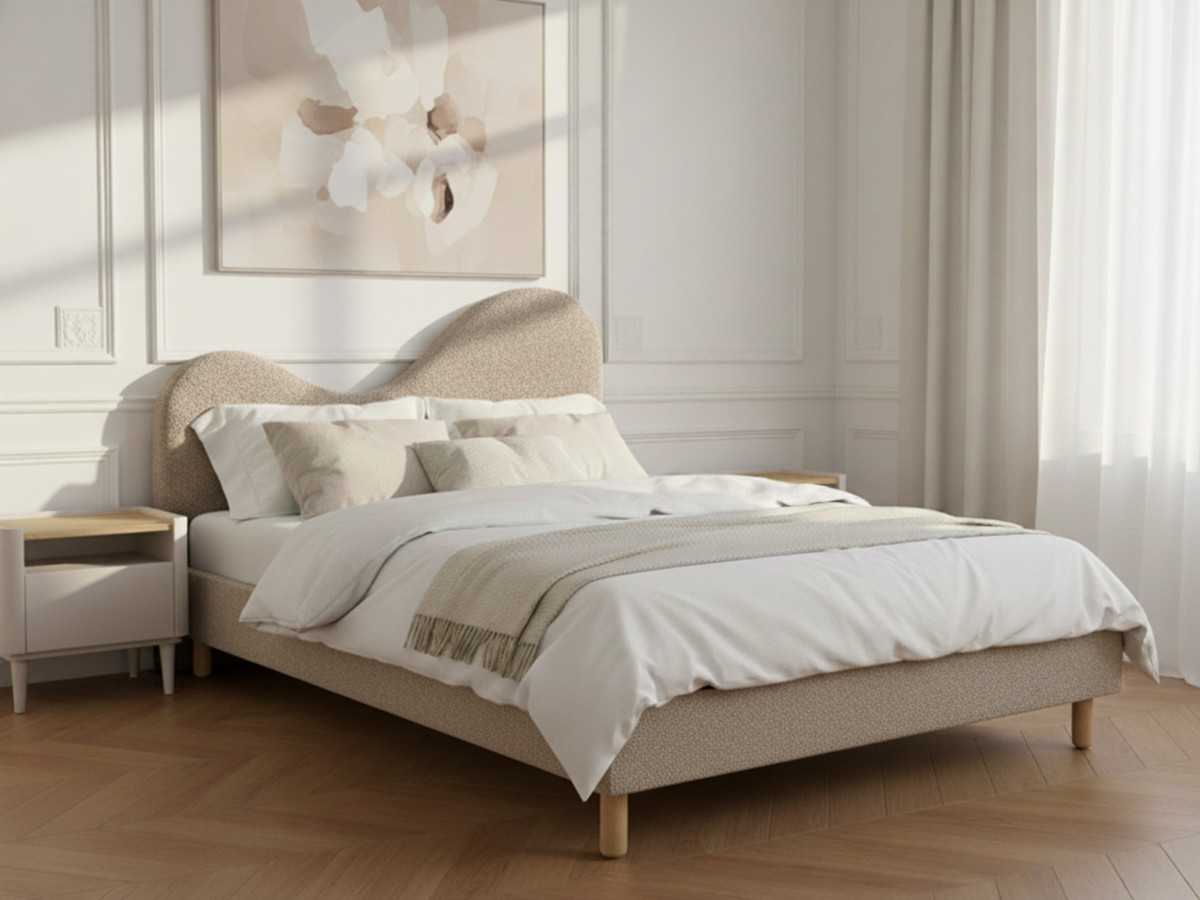 CELINA bed in boucléstof met stevige lattenbodem