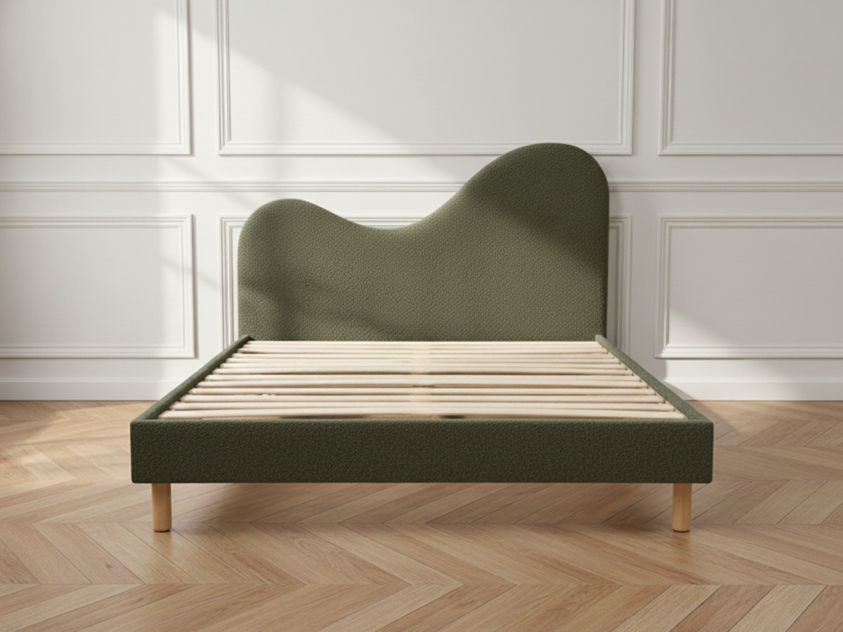 Lit CELINA bouclette avec lattes massives vert — vue 4