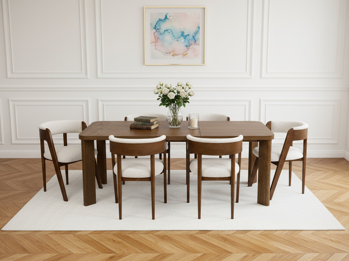 Ensemble LUMINY avec table à manger extensible 150 à 210 cm + chaises BASTIDE placage chêne massif