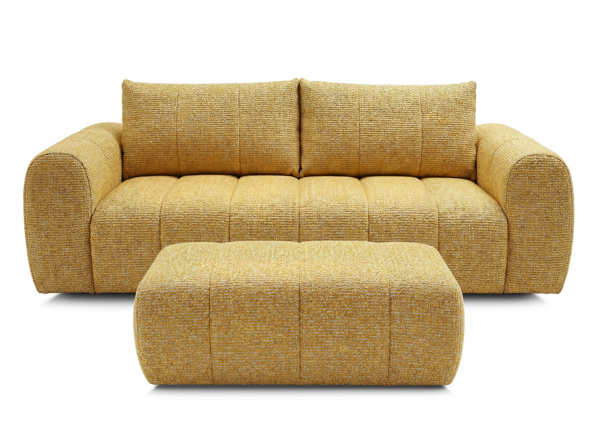 Canapé droit fixe 3 places NESTY tissu chiné avec pouf