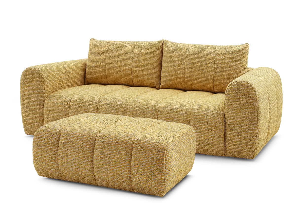 Canapé droit fixe 3 places NESTY tissu chiné avec pouf