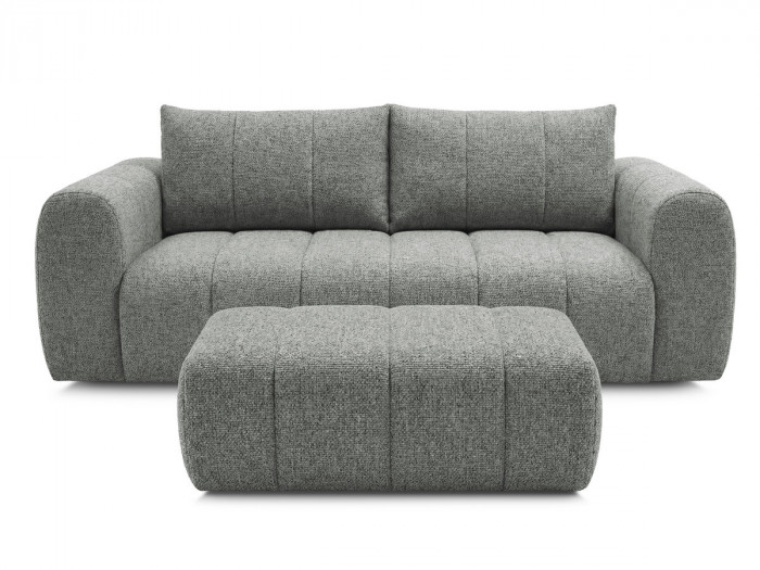 Canapé droit fixe 3 places NESTY tissu chiné avec pouf