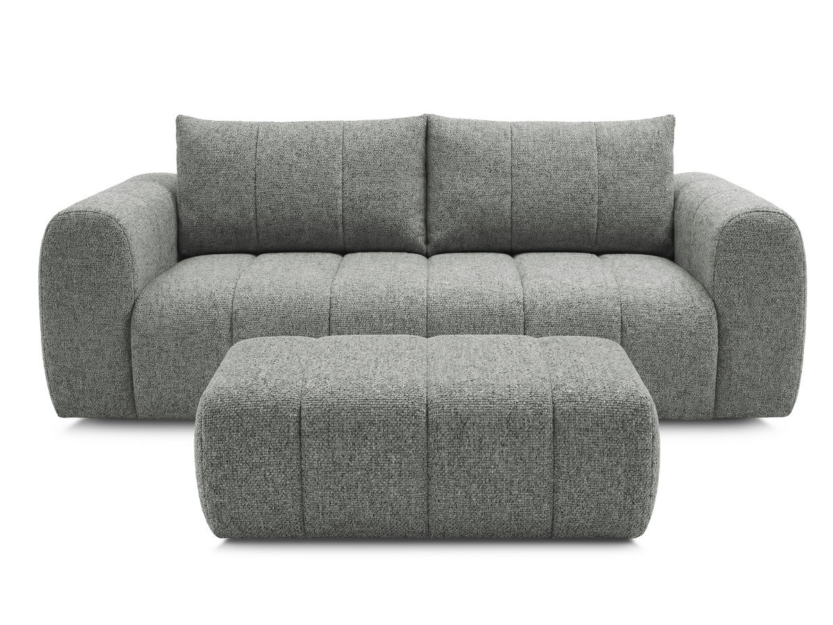 Canapé droit 3 places NESTY chiné avec pouf gris foncé — vue 3