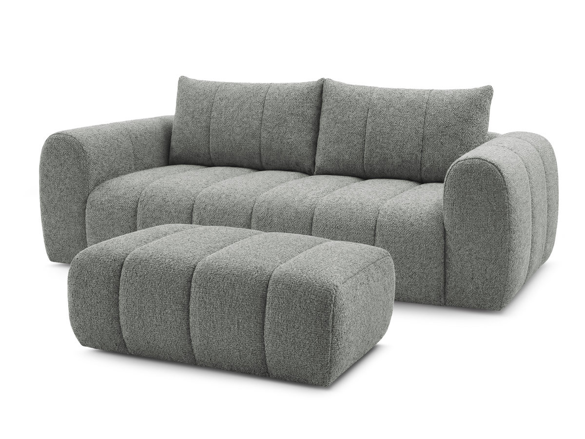 Canapé droit fixe 3 places NESTY tissu chiné avec pouf