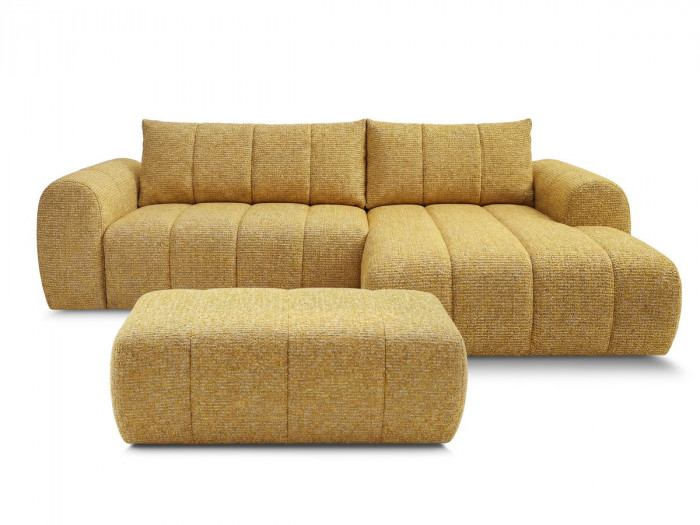 Canapé d'angle fixe NESTY tissu chiné avec pouf