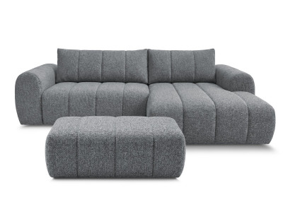 Canapé d'angle fixe NESTY tissu chiné avec pouf
