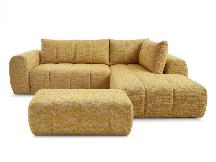 Canapé d'angle L fixe NESTY tissu chiné avec pouf