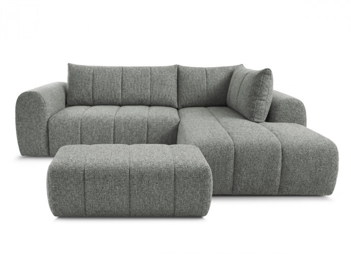 Canapé d'angle L fixe NESTY tissu chiné avec pouf