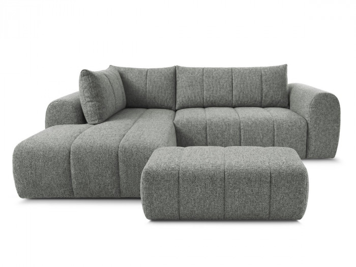 Canapé d'angle L fixe NESTY tissu chiné avec pouf