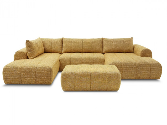 Canapé panoramique fixe NESTY tissu chiné avec pouf