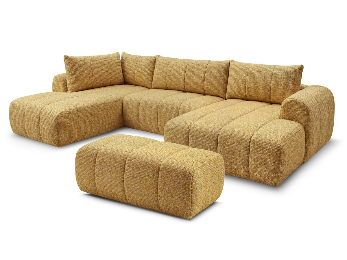 NESTY vaste panoramabank in gemêleerde stof met voetenbank