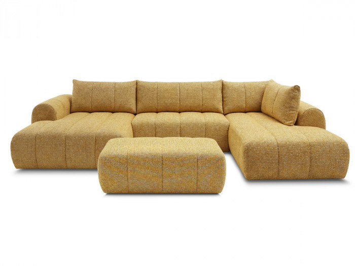 Canapé panoramique fixe NESTY tissu chiné avec pouf