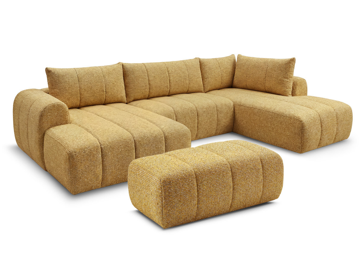 Canapé panoramique fixe NESTY tissu chiné avec pouf