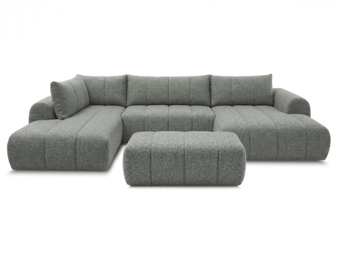 Canapé panoramique fixe NESTY tissu chiné avec pouf