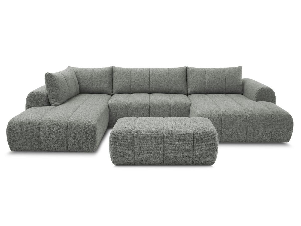 NESTY vaste panoramabank in gemêleerde stof met voetenbank