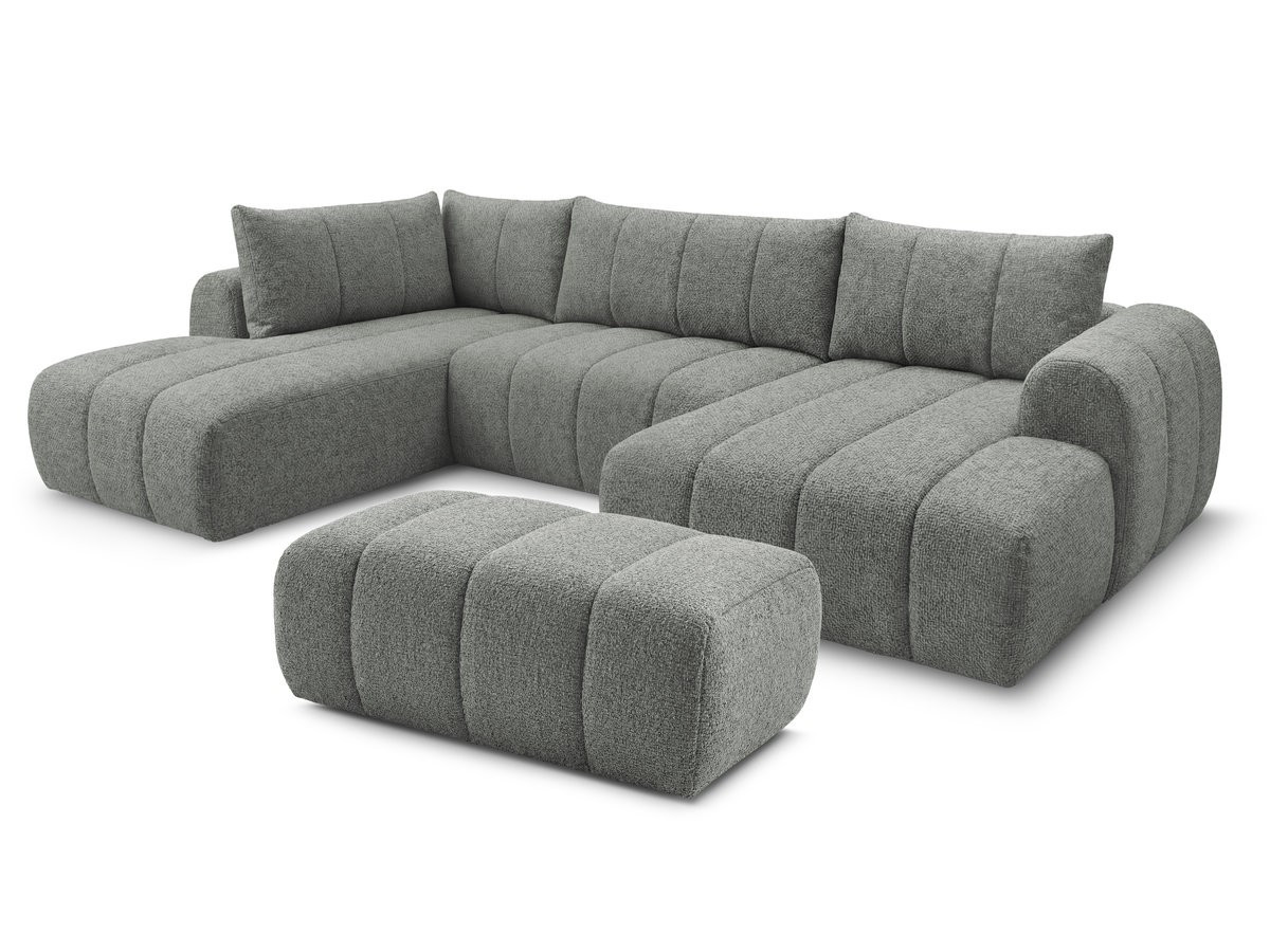 NESTY vaste panoramabank in gemêleerde stof met voetenbank