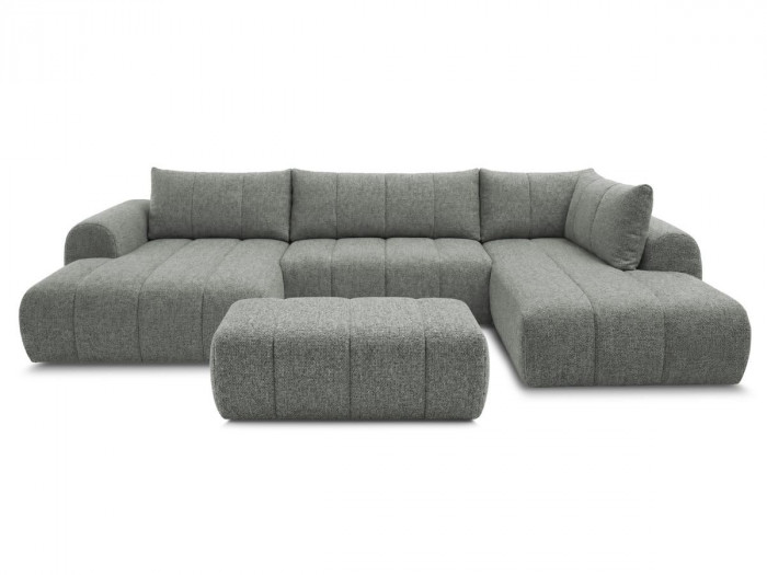 Canapé panoramique fixe NESTY tissu chiné avec pouf
