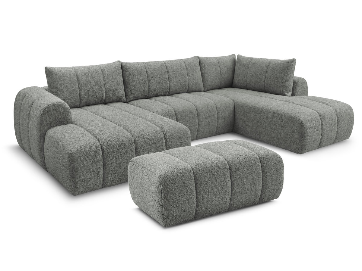 Canapé panoramique fixe NESTY tissu chiné avec pouf