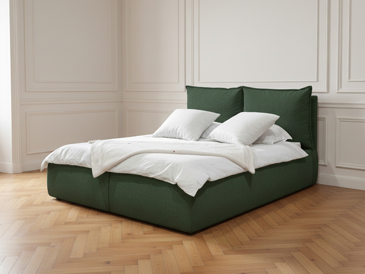 Lit coffre GARANCE avec tête de lit effet oreiller vert — vue 5