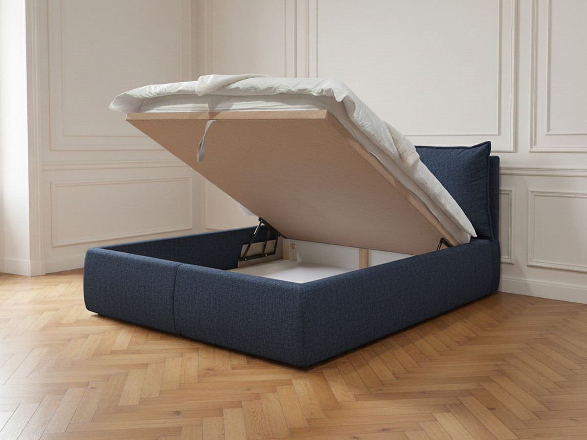 Lit coffre GARANCE avec tête de lit effet oreiller bleu — vue 6