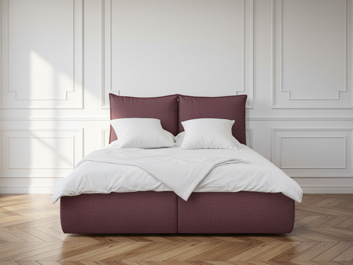 Lit coffre GARANCE avec tête de lit effet oreiller rose