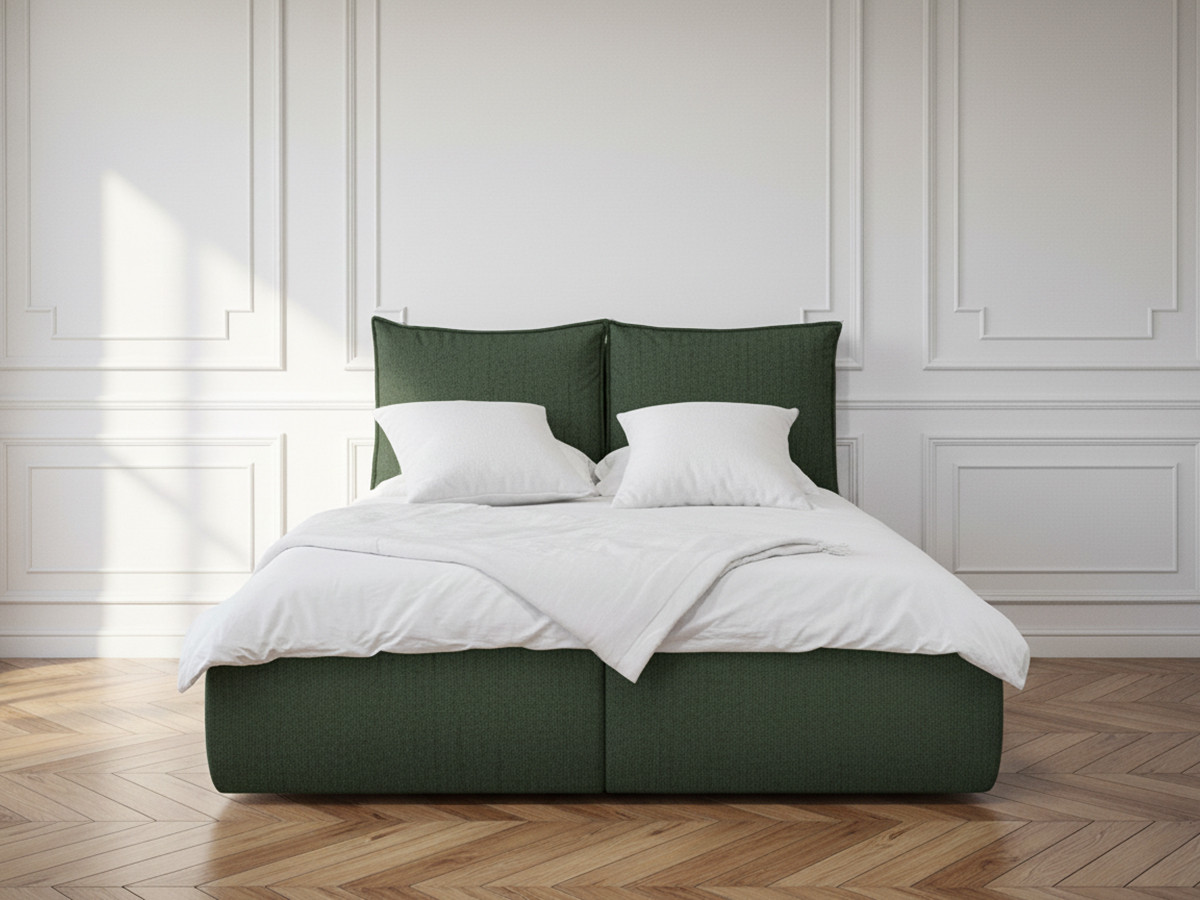 Lit coffre GARANCE avec tête de lit effet oreiller vert — vue 4