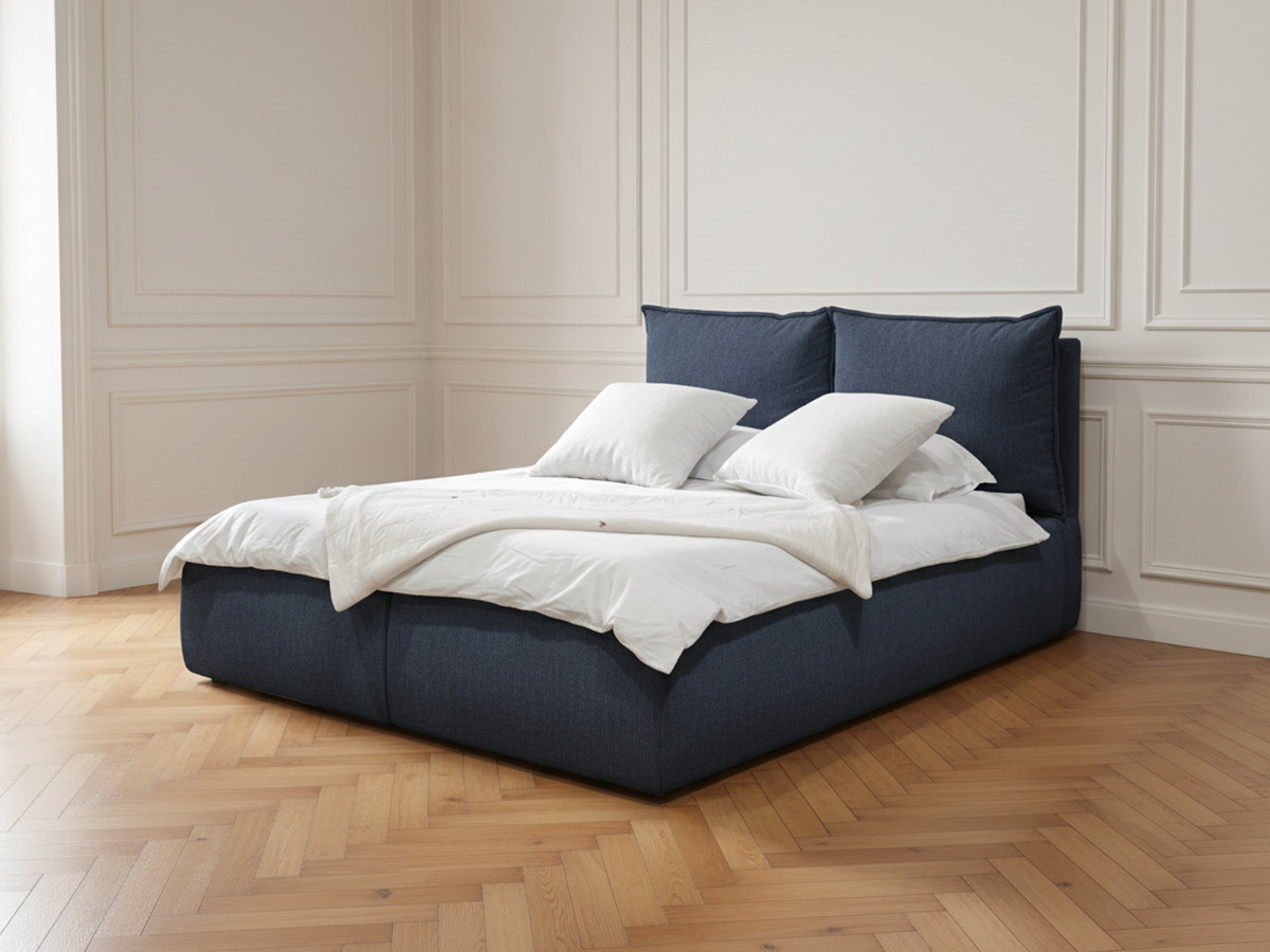 Lit coffre GARANCE avec tête de lit effet oreiller bleu — vue 5