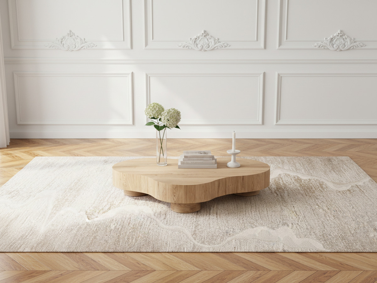 Table basse organique 138 cm CORBUSIER placage chêne massif