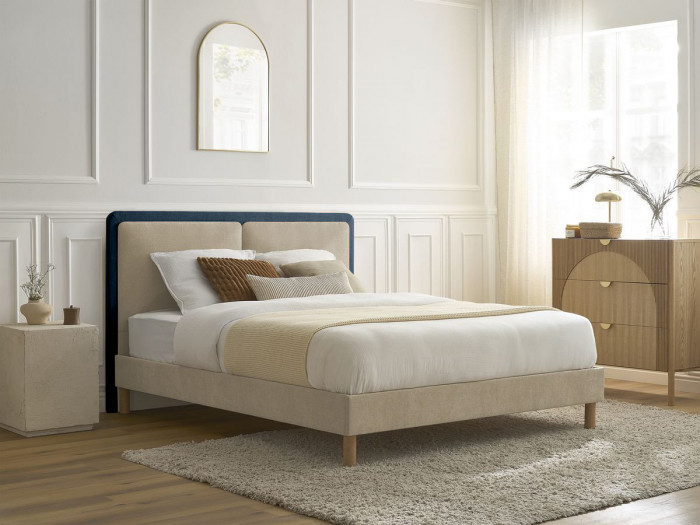 Lit MARA tissu texturé bicolore avec lattes massives