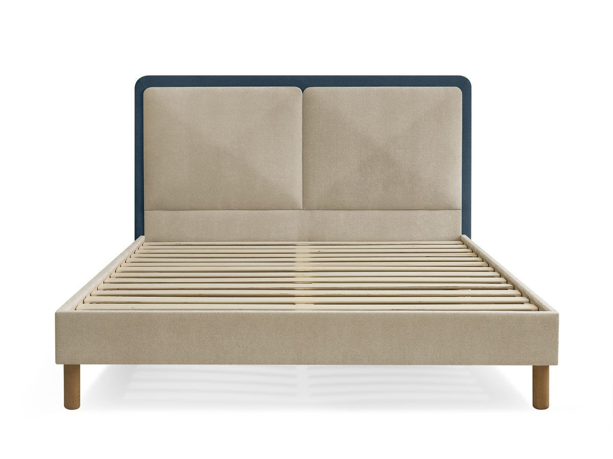 MARA bed in tweekleurige structuurstof met massieve lattenbodem