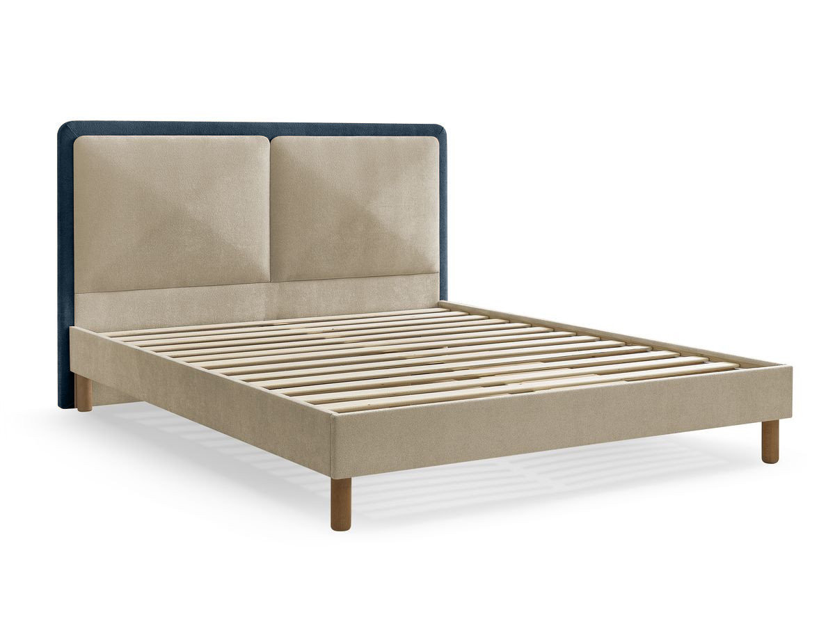 MARA bed in tweekleurige structuurstof met massieve lattenbodem