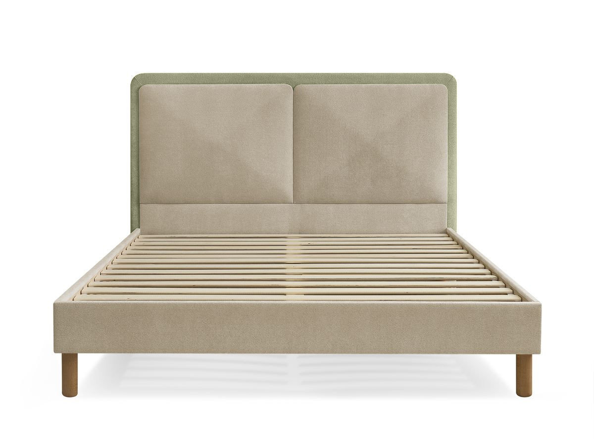 MARA bed in tweekleurige structuurstof met massieve lattenbodem