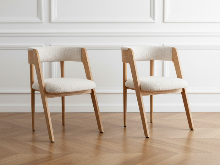 Lot de 2 chaises BASTIDE placage chêne massif et tissu bouclette