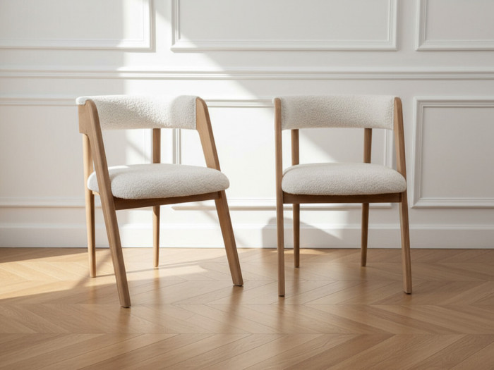 Lot de 2 chaises BASTIDE placage chêne massif et tissu bouclette