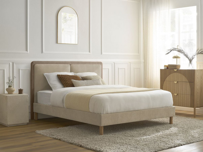 Lit MARA tissu texturé bicolore avec lattes massives