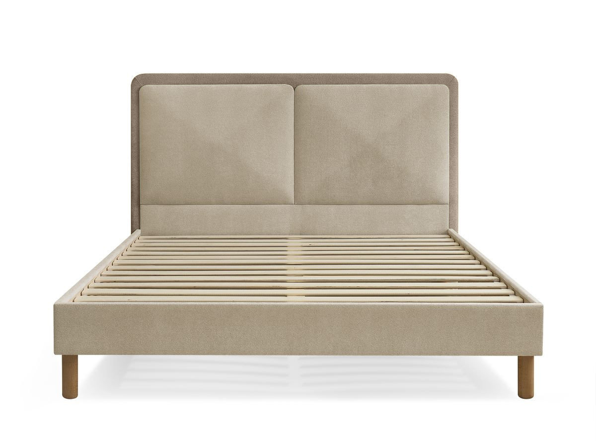 MARA bed in tweekleurige structuurstof met massieve lattenbodem