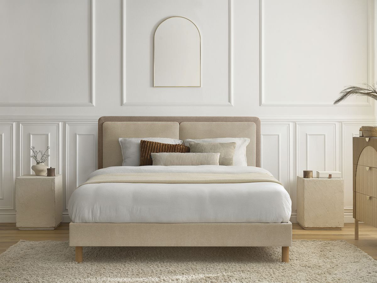 Lit MARA texturé bicolore avec lattes massives taupe