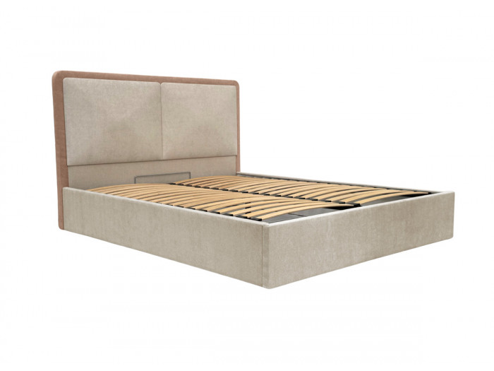 Lit coffre MARA tissu texturé bicolore