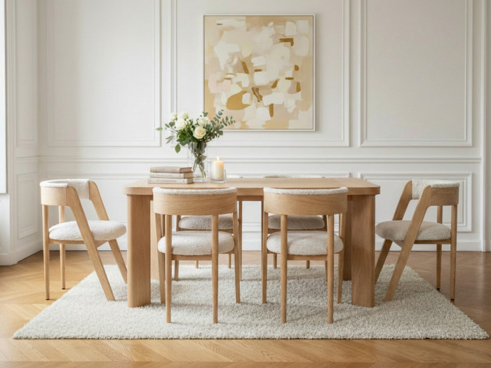 Table à manger extensible 150 à 210 cm LUMINY placage chêne massif