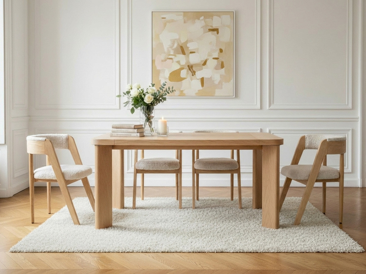 Ensemble LUMINY avec table à manger extensible 150 à 210 cm + chaises BASTIDE placage chêne massif