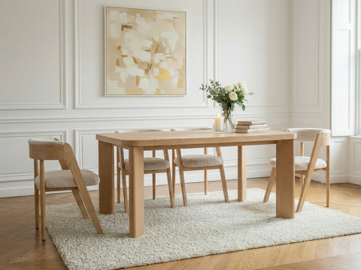 Ensemble LUMINY avec table à manger extensible 150 à 210 cm + chaises BASTIDE placage chêne massif