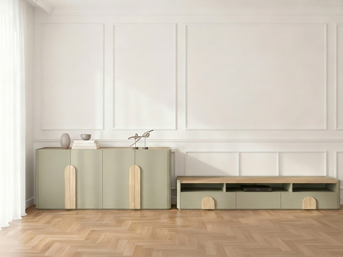 Ensemble ENYRA avec buffet 200 cm + meuble TV 2 tiroirs 200 cm vert — vue 4