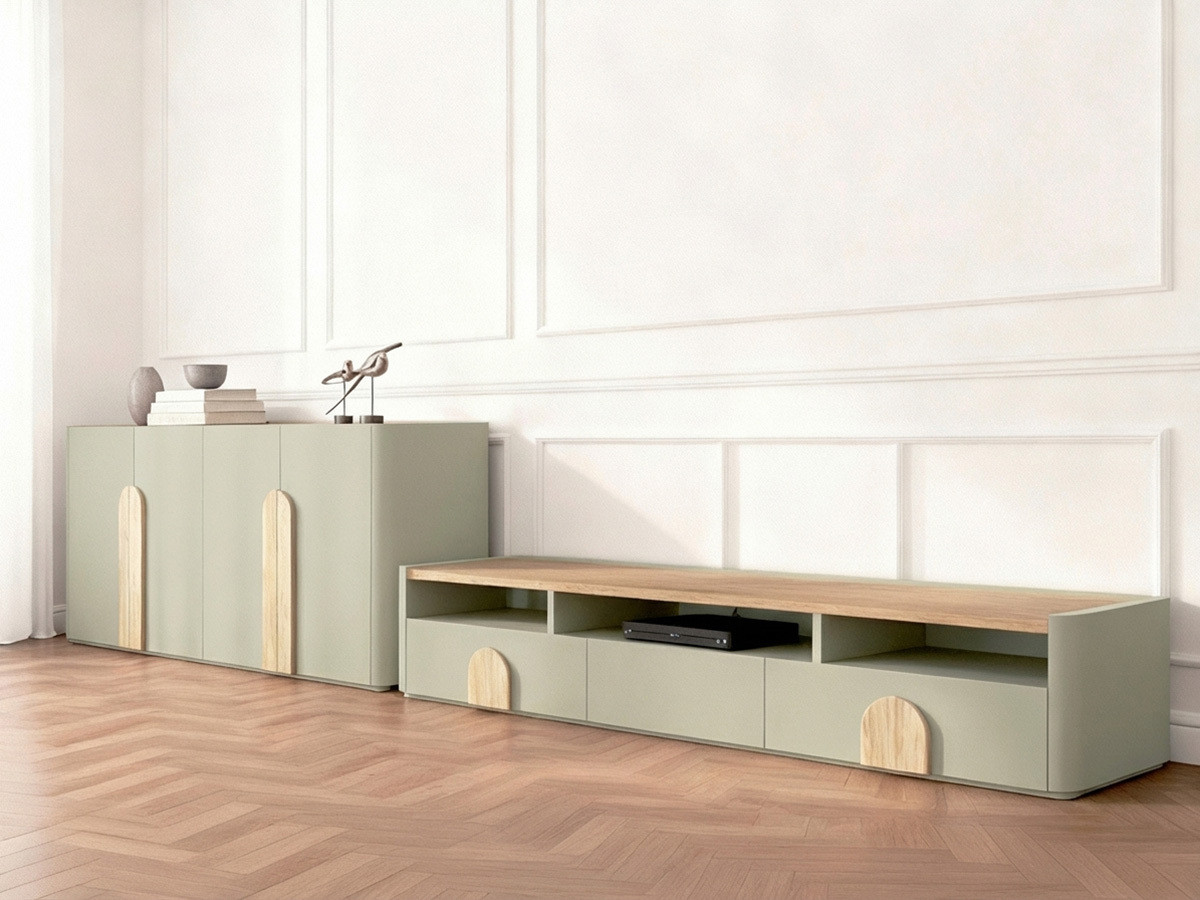 Ensemble ENYRA avec buffet 200 cm + meuble TV 2 tiroirs 200 cm vert — vue 5