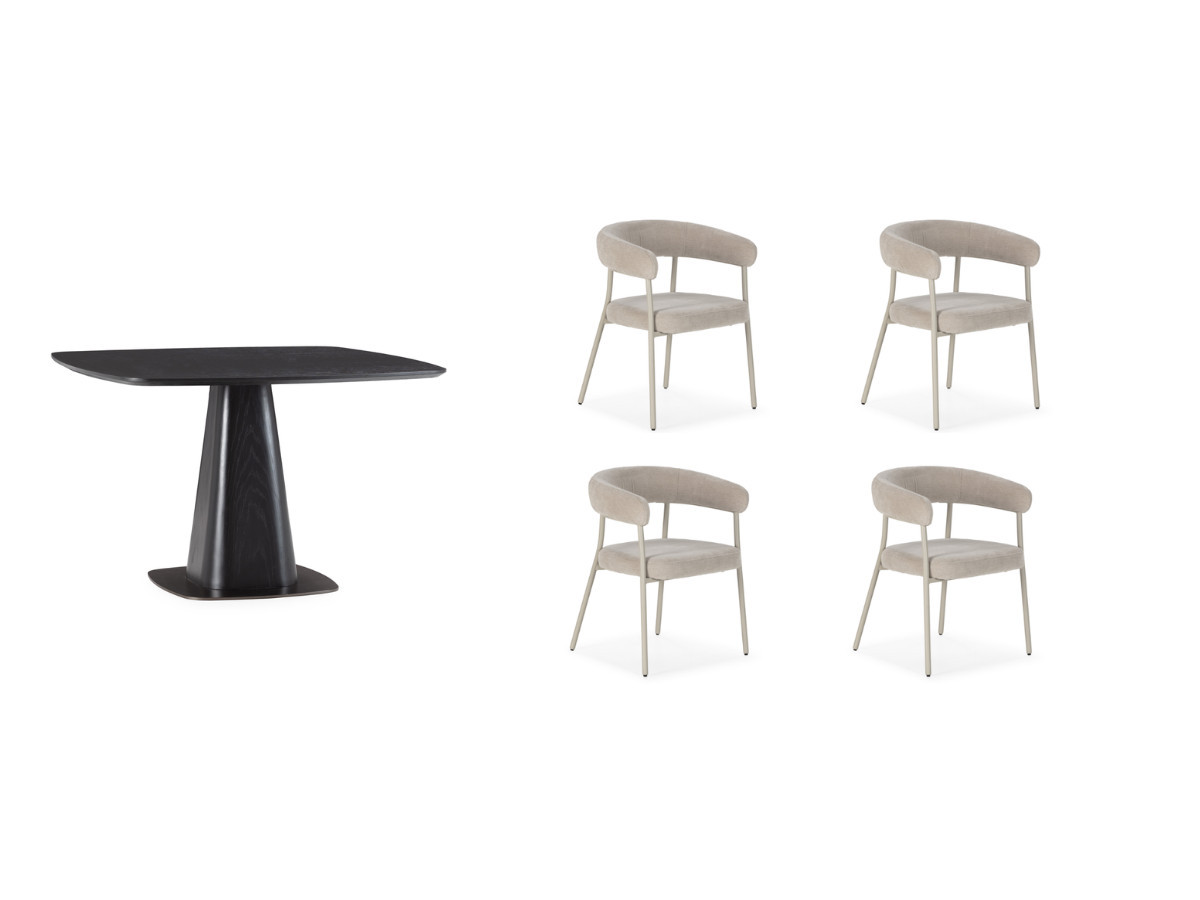 ensemble noa avec table à manger carrée 120 cm + 4 chaises rosa de couleur beige