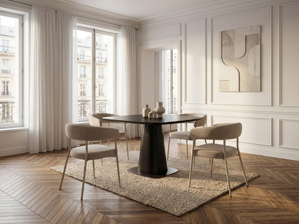Ensemble NOA avec table à manger carrée 120 cm + 4 chaises ROSA beige