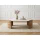 Table basse ovale 110 cm TORVI plateau marbre et pieds bois massif d'acacia