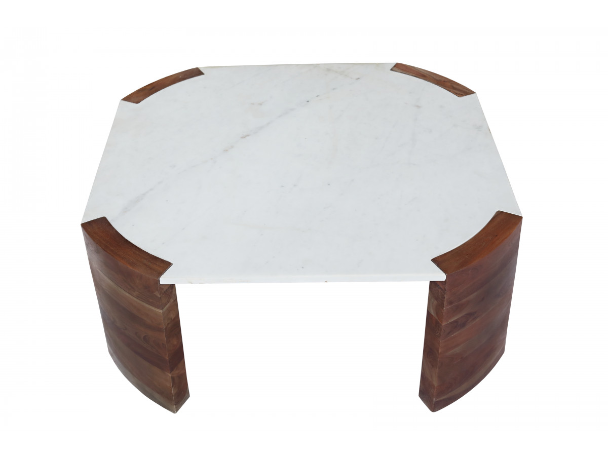 TORVI vierkante salontafel met een marmeren blad van 85 cm en poten van massief mangohout