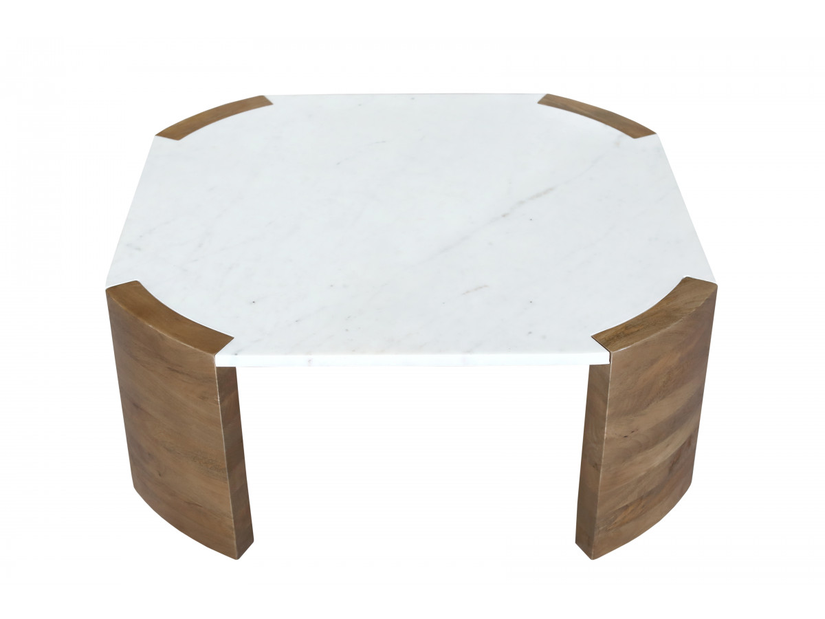 TORVI vierkante salontafel van 85 cm met marmeren blad en massief acaciahouten poten