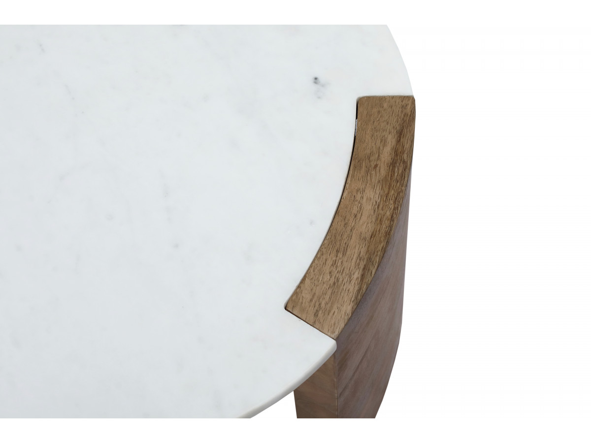 Table basse ovale 110 cm TORVI plateau marbre et pieds bois massif d'acacia