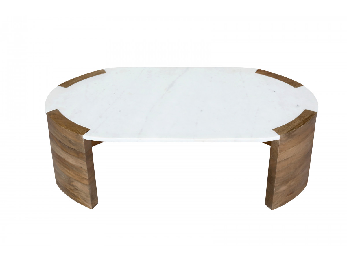 TORVI ovale salontafel, 122 cm, marmeren blad en massief acaciahouten poten